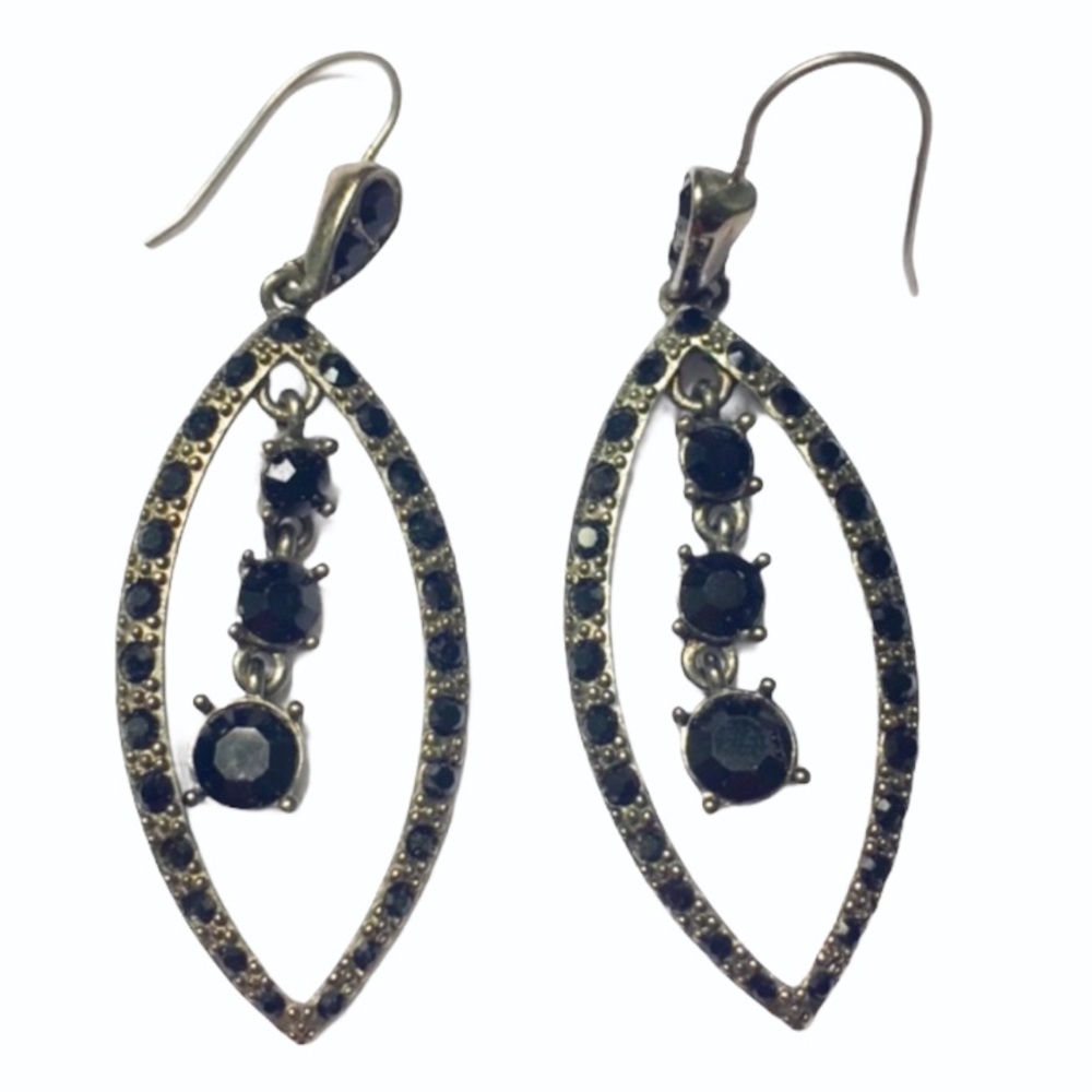 Black silver rhinestone drop earrings